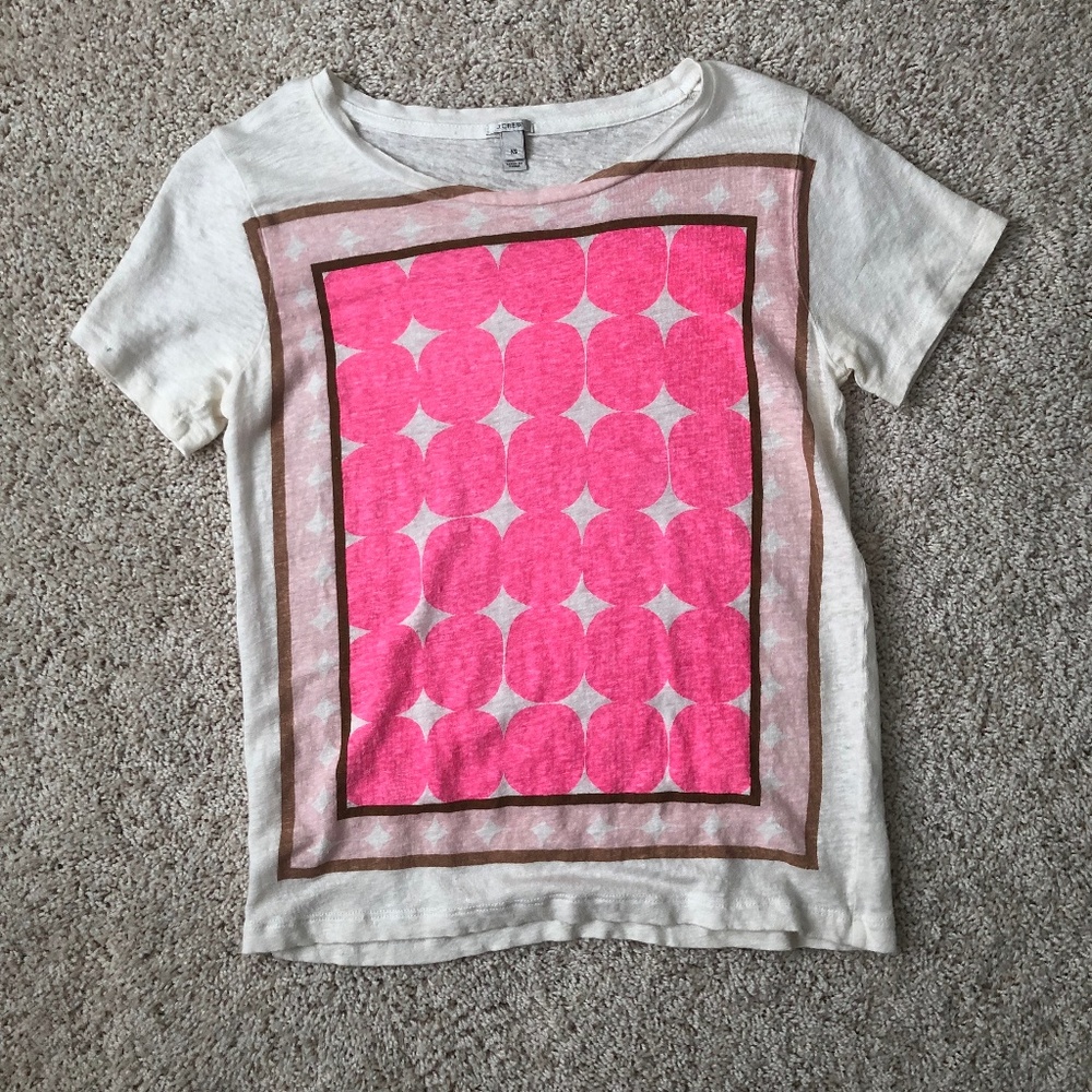 J. Crew Linen Hot Pink Polka Dot Graphic T-Shirt